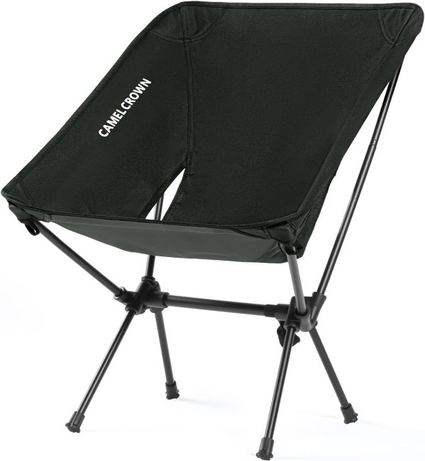 CAMEL CROWN Portable Camping Chair, Folding Backpacking Chair, Compact Camping Chair with Carry Bag for Outdoor Hiking Beach Travel Black