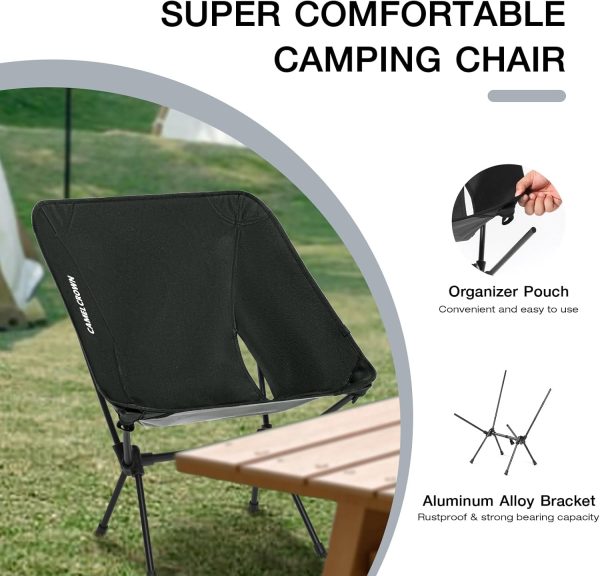CAMEL CROWN Portable Camping Chair, Folding Backpacking Chair, Compact Camping Chair with Carry Bag for Outdoor Hiking Beach Travel Black - Image 4