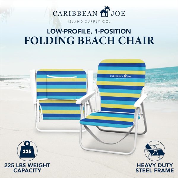CARIBBEAN JOE Folding Beach Chair, 1 Position Lightweight and Portable Foldable Outdoor Camping Chair with Carry Strap - Image 3