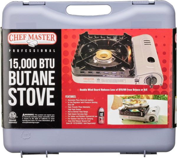 Chef Master 15,000 BTU Output Portable Butane Camping Stove, Peizo Click Ignition, Double Wind-Guard Portable Stove Burner for Emergencies, Tailgating, Hiking, Backpacking & Camping Essentials - 90019 - Image 6