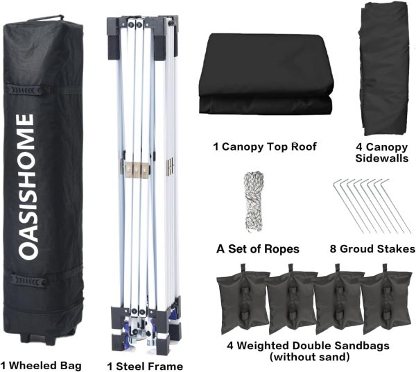 OASISHOME Pop-up Gazebo Instant Portable Canopy Tent 10'x10', with 4 Sidewalls, Windows, Wheeled Bag, for Patio/Outdoor/Wedding Parties and Events (10FTx10FT, Black) - Image 3