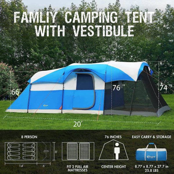 PORTAL 6/8/10 Person Family Camping Tent with Screen Room, Water Resistant Big Tunnel Tent with Rainfly, Large Family Tent for Outdoor Camping, Party - Image 2