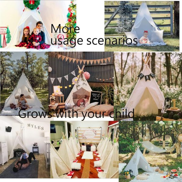 Teepee Tent for Kids-Portable Children Play Tent Indoor Outdoor (White) - Image 3