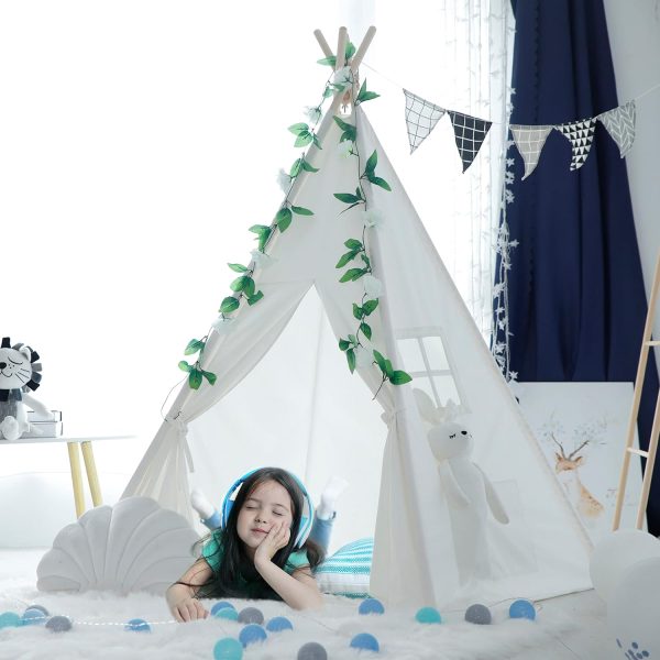 Teepee Tent for Kids-Portable Children Play Tent Indoor Outdoor (White) - Image 4