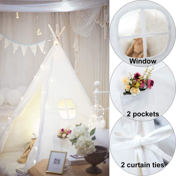 Teepee Tent for Kids-Portable Children Play Tent Indoor Outdoor (White) - Image 6