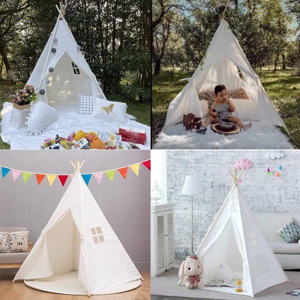 Teepee Tent for Kids-Portable Children Play Tent Indoor Outdoor (White) - Image 9
