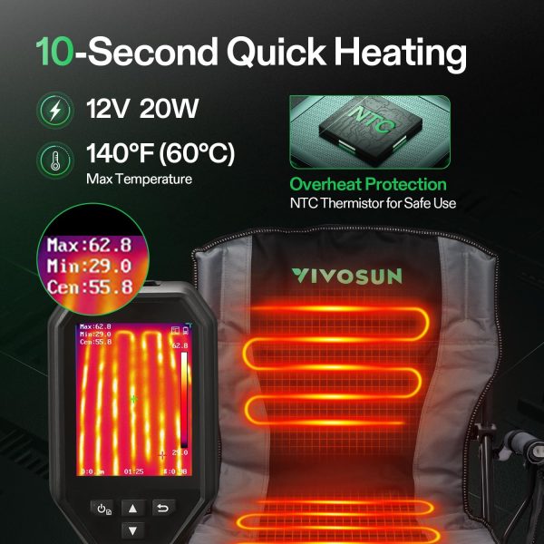 VIVOSUN Heated Camping Chair, Fully Padded Heated Folding Chair with 3 Heat Levels, Cup Holder & Pockets for Camping, Outdoor Sports, Picnics, Battery Not Included - Image 4