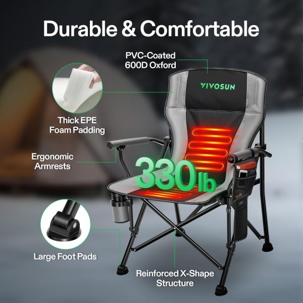 VIVOSUN Heated Camping Chair, Fully Padded Heated Folding Chair with 3 Heat Levels, Cup Holder & Pockets for Camping, Outdoor Sports, Picnics, Battery Not Included - Image 7